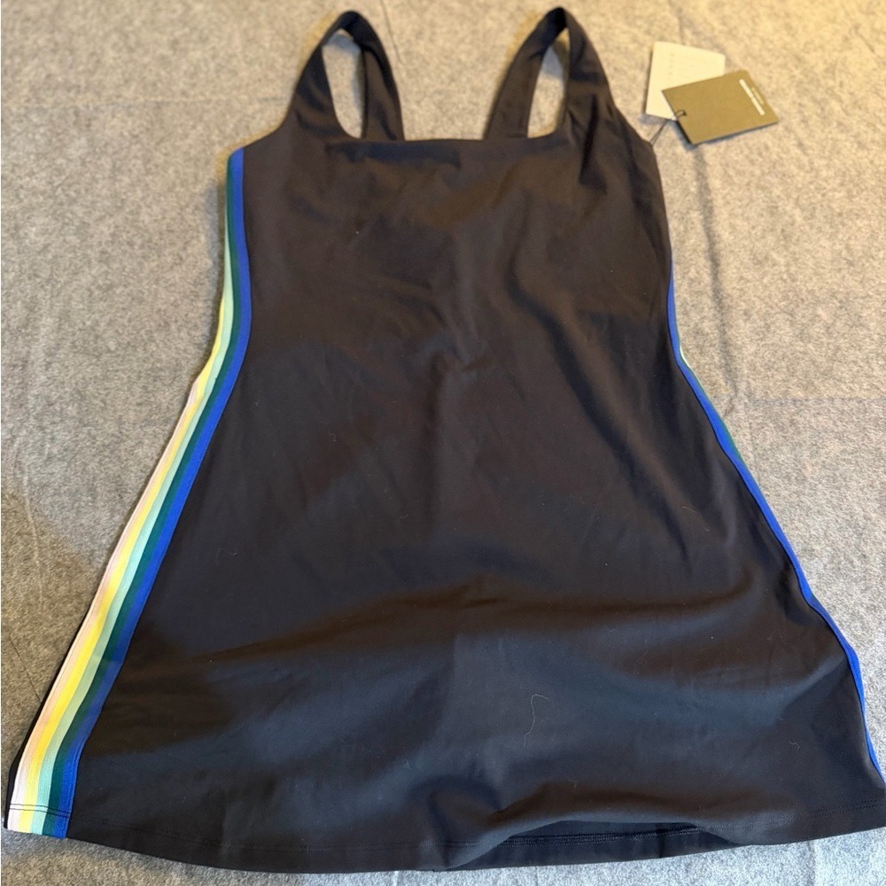 Spiritual Gangster Maddie Active Dress M Black Rainbow Tape Built In Shorts NWT